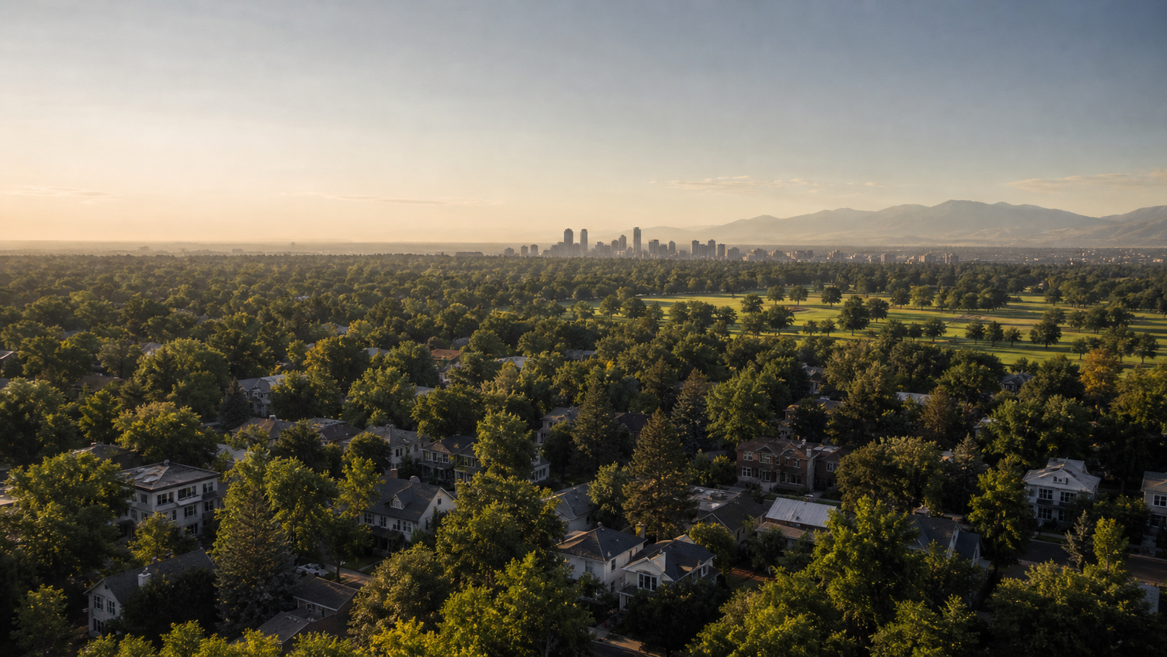 Denver neighborhoods with the Rocky Mountains on the horizon